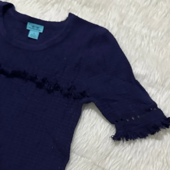 Two bees cashmere Blue knit Textured Top - Picture 4 of 7